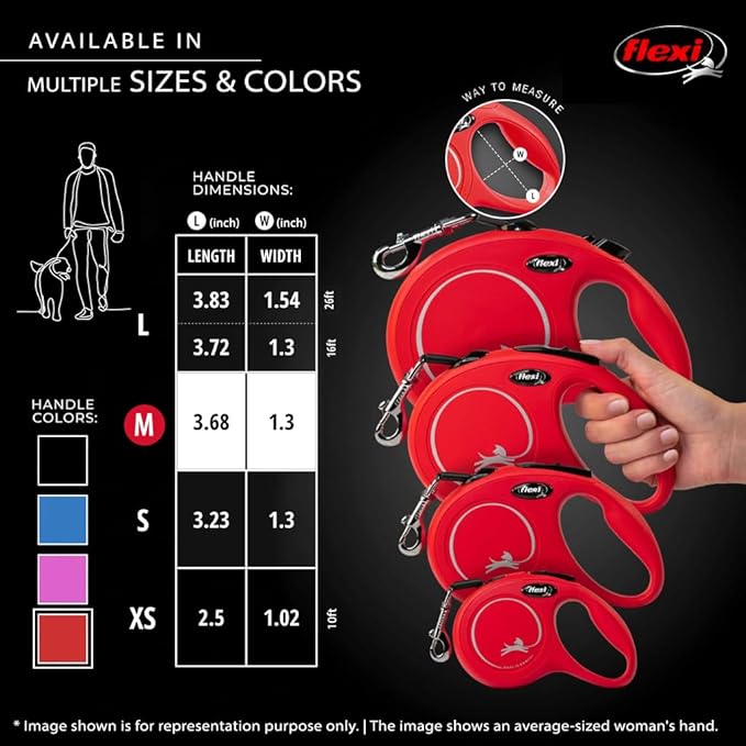 FLEXI New Classic Tape Retractable Dog Leash for Medium-Sized Dogs Upto 55 lbs. – 16 ft., Red | Tangle Free Pet Walking Leash with One-Handed Brake, Pause, Lock|German Quality Product