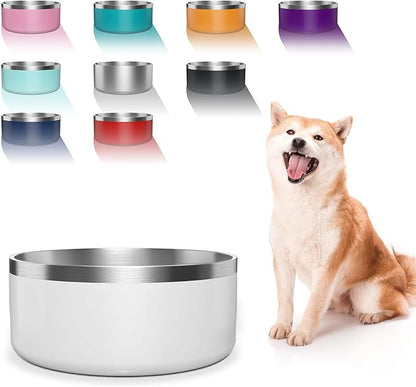 WENBOKMIN Dog Bowl, Stainless Steel Dog Food and Water Bowl with Non Slip Quiet Bottom, Easy to Clean, Dishwasher Safe, 40oz, White