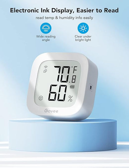 Govee WiFi Thermometer Hygrometer H5103, Indoor Bluetooth Temperature Humidity Sensor with Electronic Ink Display, App Notification Alert, Free Data Storage Export, Digital Remote Monitor for Bedroom