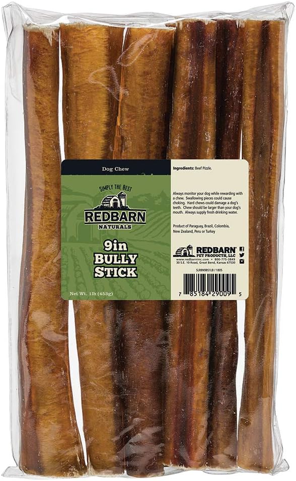 Redbarn Pet Products 9" Bully Sticks for Dogs, 1 lb. Bag, Pack of 8