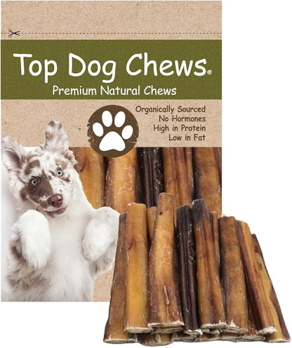 Top Dog Chews - Thick 6 Inch Bully Sticks, 100% Natural Beef, Free Range, Grass Fed, High Protein, Supports Dental Health & Easily Digestible, Dog Treat, (12 Pack)