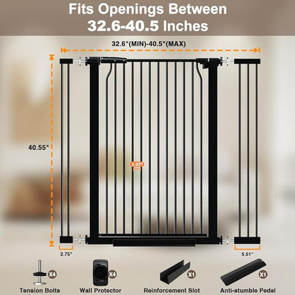 40.55" Extra Tall Baby Gate for Doorways, 32.6-40.5 in Wide Dog Gate Indoor, Walk Through Tall Pet Gates No Drilling, Pressure Mounted Child Safety Gate with Door for House Doggie, Black