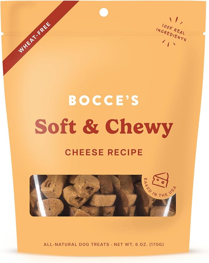 Bocce's Bakery Oven Baked Cheese Recipe Treats for Dogs, Wheat-Free Everyday Dog Treats, Made with Real Ingredients, Baked in The USA, Natural Soft & Chewy Cookies, Cheese, 6 oz