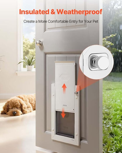 VEVOR 2-Flaps Dog Door, with Aluminum Frame, Metal Closing Panel and Lock, Strong and Weatherproof Dog Door for Interior and Exterior Doors, Easy in-and-Out Access for Doggies (White-Medium)