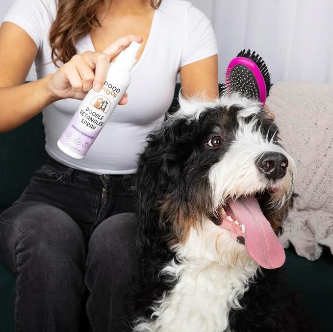 Dood Woof Dog Detangler Spray Dematting for Doodle - Natural Dog Leave in Conditioner Spray for Grooming and Mat Removal, Detangler Spray for Dogs Matted Hair, Puppy Poodle Detangler & Grooming