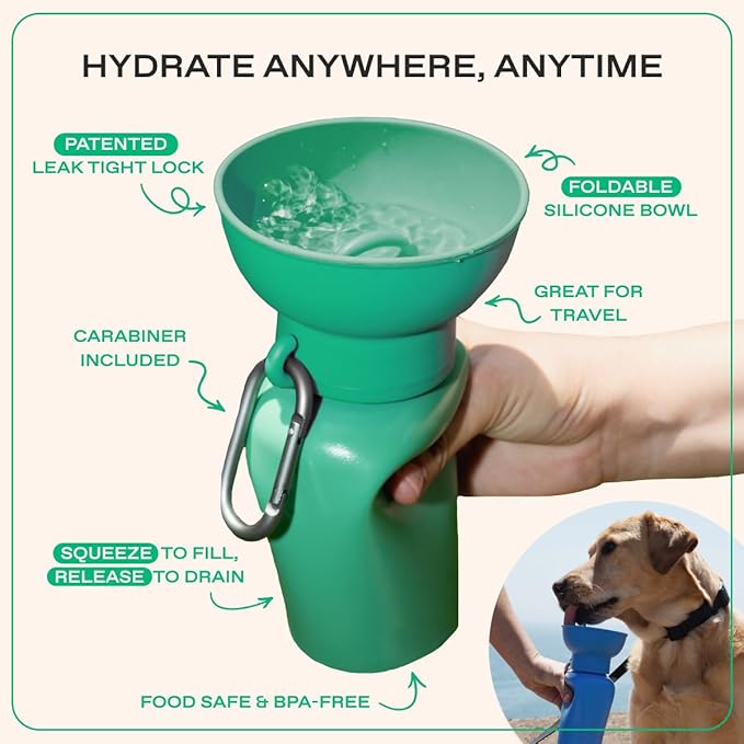 Springer Flip Dog Water Bottle | Portable Drinking Feeder with Foldable Food-Grade Silicone Bowl | One-Hand Squeeze & Leak-Proof | BPA-Free 20oz | Walking, Hiking & Camping | Puppy Essentials