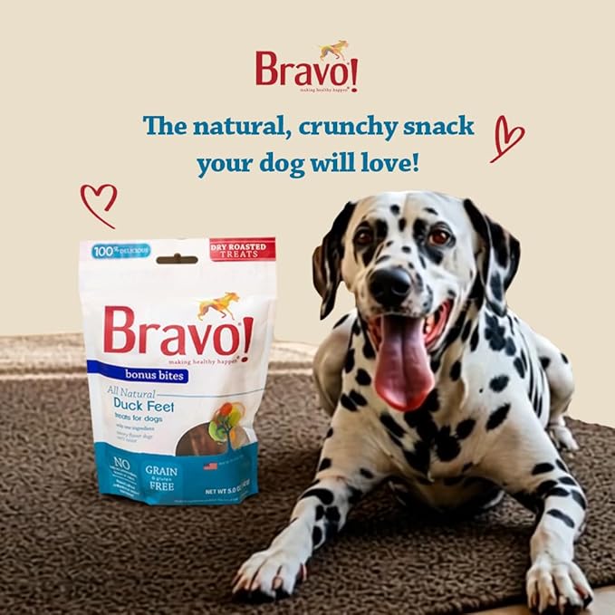 Bravo! Bonus Bites Single Ingredient Dry Roasted Duck Feet Dog Treats, 200 Count, High Protein, Grain Free, Gluten Free