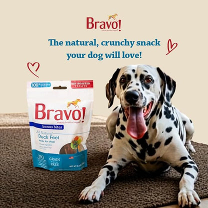 Bravo! Bonus Bites Single Ingredient Dry Roasted Duck Feet Dog Treats, 200 Count, High Protein, Grain Free, Gluten Free