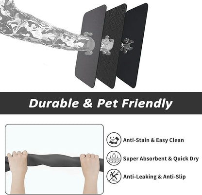 HotLive Dog Food Mat - Absorbent Cat Mat for Food and Water, No Stains Pet Feeding Bowl Mat, Easy to Clean Pet Placemats, Quick Dry Dog Water Dispenser Mat for Messy Drinkers | Dark Grey 18"x 28"
