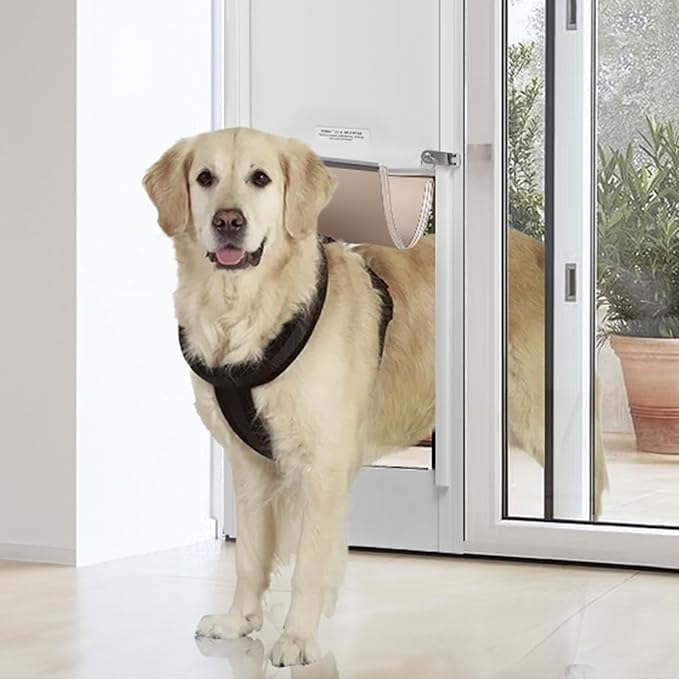 VEVOR Dog Door for Sliding Glass Door, 75 7/8"-80 11/16" Adjustable Height Doggy Door for Sliding Doors, Aluminum Frame Tempered Glass Pet Door with Hinge Structure Flap and Lock for Large-Sized Dogs