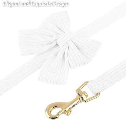 Dog Collar and Leash Set with Bowtie, Girl Dog Collars Metal Buckle Adjustable for Small Medium Dogs (White, S: Neck 10"-16" Leash 5 FT)
