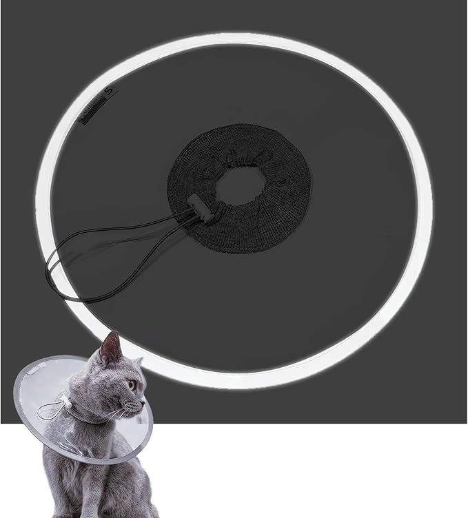 KUDES Cat Dogs Cone E Collar with Low Noise Fasteners Glow in The Dark, Transparent Cat Recovery Collar, Licking and Scratching Free Cone, Extra Soft Small Medium Dog Pet Surgery Collar