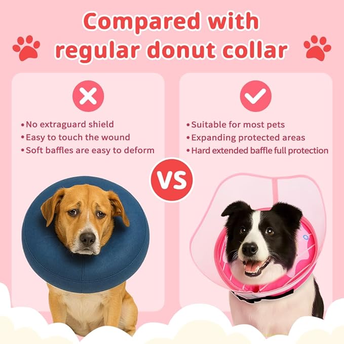 Soft Dog Cone Collar, Inflatable Cones Alternative After Surgery with No-Lick Shield for Large/Medium/Small Dogs to Stop Licking, Elizabethan Neck Ecollars of Shame Comfy Pillow Recovery, Pink
