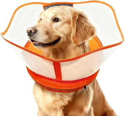 Inflatable Dog Cone with Transparent Shield, Protective Dog Donut Collar After Surgery Soft Donut Cone for Dogs, Orange, Large