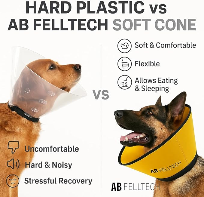 Soft Cone for Dogs Comfortable Adjustable Recovery Collar – Protective E-Collar for Surgery, Neutering & Wounds – Yellow – Sizes L