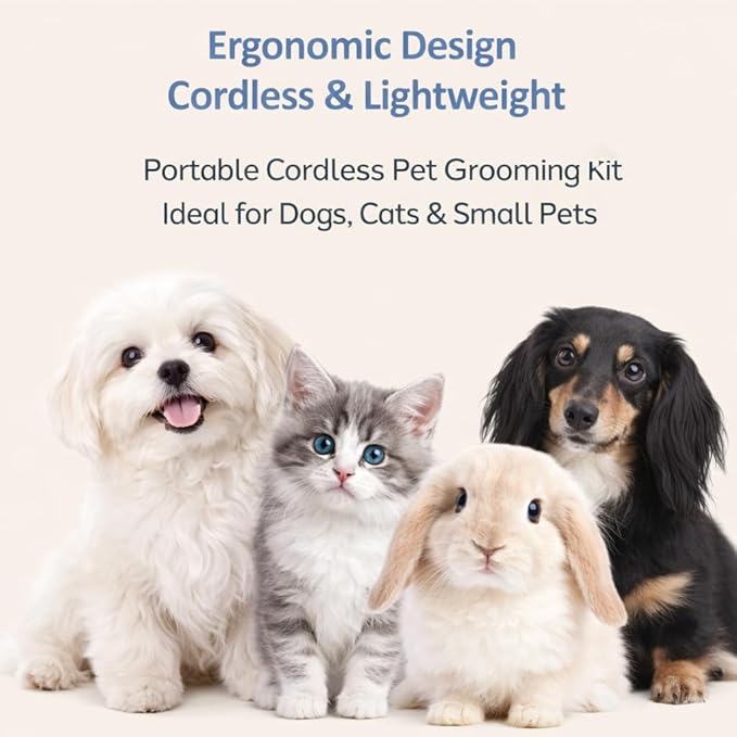 Luxuz 3-in-1 Dog & Cat Grooming Kit, Rechargeable Quiet Pet Clippers with Nail Grinder & Paw Trimmer, Cordless Low-Noise Electric Grooming Trimmer with Guide Combs for Small Medium Pets