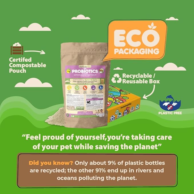 Probiotics for Dogs & Puppies–Extra Strength 9 Species, 5 Billion CFU per Scoop of Powder Digestive Enzymes for Dogs. Gut Fiber & Allergy Relief