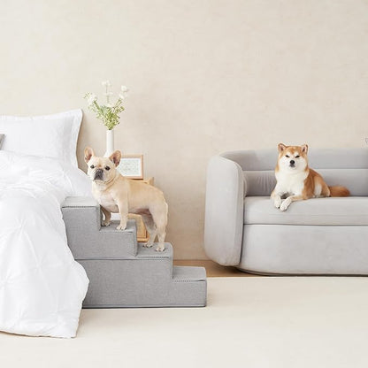 EHEYCIGA Dog Stairs for Bed 20" H, 4-Step Extra Wide Dog Steps for High Bed, Pet Steps for Small Dogs and Cats, Non-Slip Balanced Pet Ramp Indoor, Light Grey