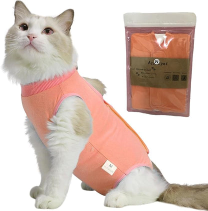 Cat Recovery Suit Female Kitten Onesie for Cats After Surgery Female Spay Surgical Abdominal Wound Skin Diseases Cone Collar Soft Alternative Wear (Orange, L)