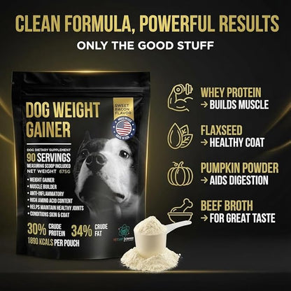 Dog Weight Gainer 90 Servings - Weight Gain Supplements for Dogs - Canine and Dog Muscle Builder - Made in The USA