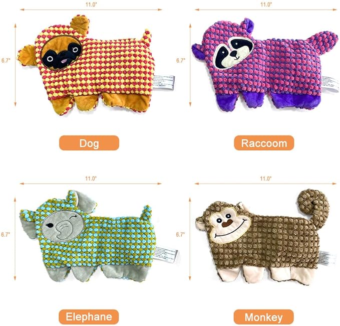 AZSSMUK Cute No Stuffing Dog Toy for Small, Medium Breeds, Fun for Indoor Puppies with Soft Squeaker and Crinkle Paper, No Mess Chew and Play (4 Pack)