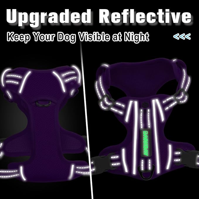 BARKBAY Dog Harness No Pull with ID Tag Pocket - Heavy Duty, Reflective, Easy Control for Large Dogs(Purple,S)
