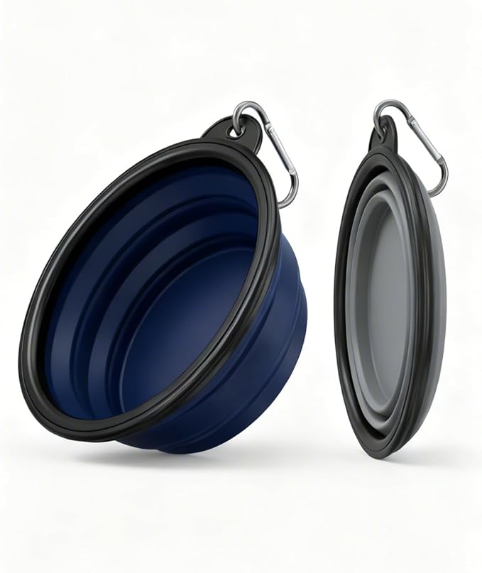 Rest-Eazzzy 2-Pack Collapsible Dog Bowls for Travel - Upgraded TPE Portable Dog Water Bowl with Reinforced Rim - Dishwasher Safe Foldable Feeding Dish for Walking, Hiking, Camping