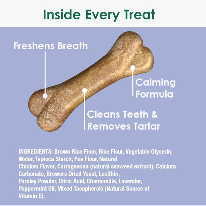 Bonies Natural Calming Formula Dog Treats - Contains Chamomile & Lavender, Help Anxiety, Excessive Barking & Trembling, Chicken Flavor, Mini, 20 Bones
