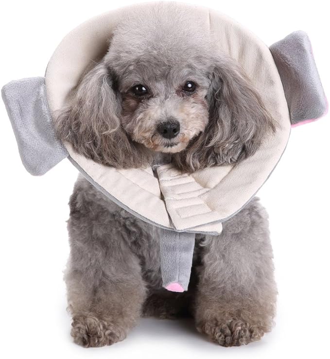 Pet Recovery Collar,Dog Protective E-Collar Soft Dog Cone Breathable Secure Lovely Collar for Puppy Small Medium Dogs (L-Neck: 38-41cm, Elephant)