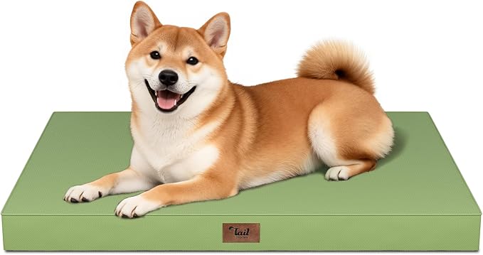 Outdoor Dog Bed for Medium Dogs, Waterproof Dog Crate Mat Orthopedic Egg Crate Foam Pet Bed with Washable Removable Oxford Cover, Light Green