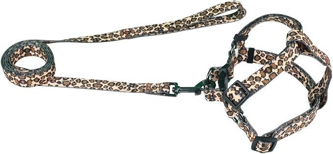 Harness and Leash Set, Leopard Pattern, 5ft Matching Leash, No Pull, Easy Wear for Medium Dogs.(M, Brown Leopard)