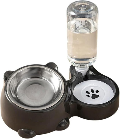 Compact Dog Feeding Station Automatic Water Bottle Removable Stainless Steel Dish Spill Design Double Dog Bowls with Water Bottle