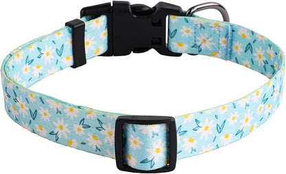 QQPETS Adjustable Soft Dog Collar: Print Flower Pink Multicolor Cute Patterns for XS Small Medium Large Pet Girl Boy Puppy Walking Running Training