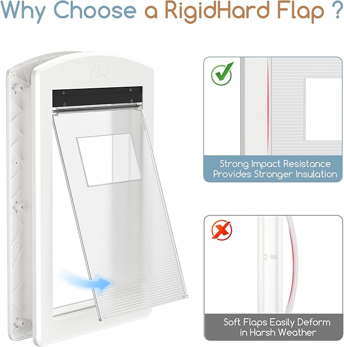 Dog Door with Rigid Flap, Heavy Duty Pet Door for Large Dogs, Sturdy Plastic Doggy Door & Cat Door with Sliding Lock Panel (White, Large)