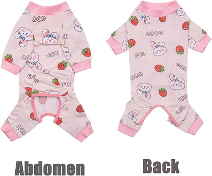 Dog Recovery Suit for Surgery Small Medium Dogs Onesie, Cute Soft Dog Pajamas Bodysuit Cone Alternative Prevent Licking Dog Recovery Suit Female Male (Medium, Bunny Strawberry)