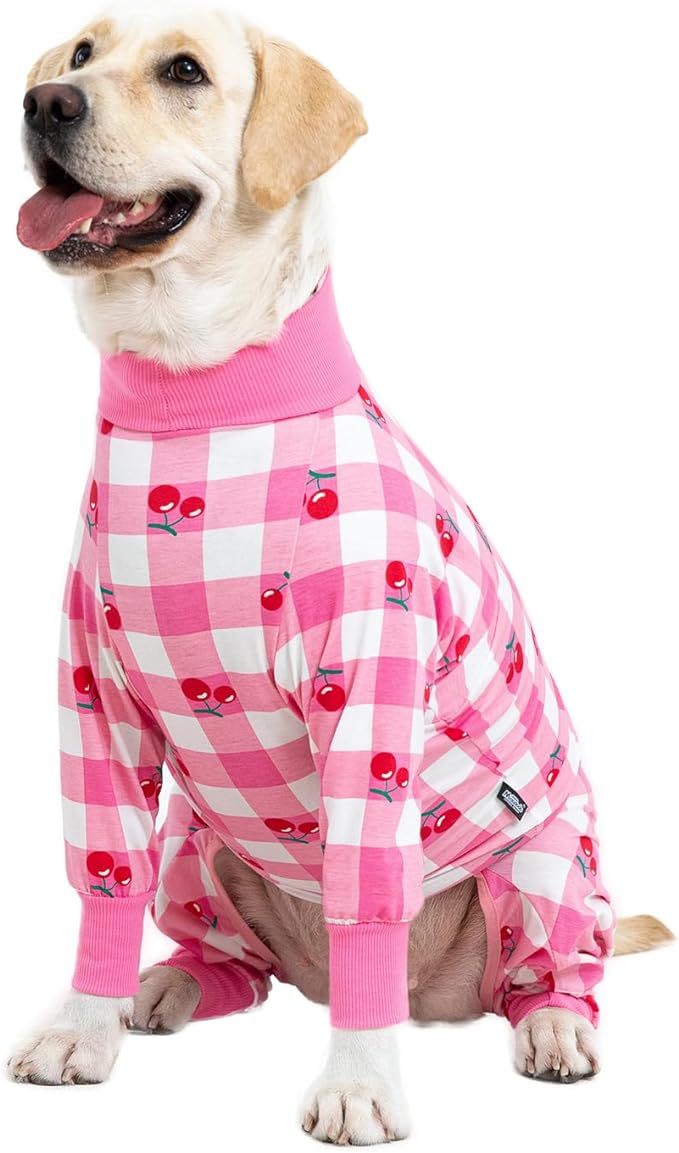 Pink Dog Recovery Suit - Female/Male Onesie, Lightweight, Prevent Shedding & Licking, Medium/Large Dogs, Full Belly