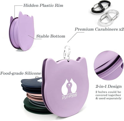 RUNROLE 2-in-1 Collapsible Silicone Dog Travel Bowls, Slot Together and Use Separately, Portable Pet Food Water Bowls, Foldable Cat Feeding Watering Dishes, 20OZ+27OZ(Purple)