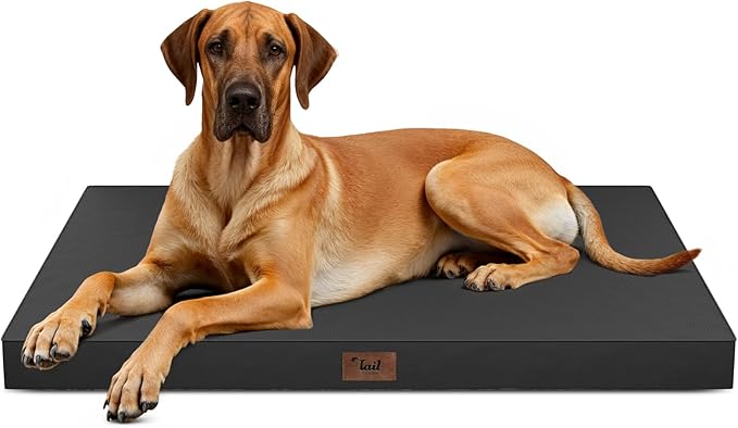 Outdoor Extra Large Dog Bed, Jumbo Waterproof Dog Bed for Large Dogs, Orthopedic Egg Crate Foam Pet Mat with Removable Oxford Cooling Cover, Black
