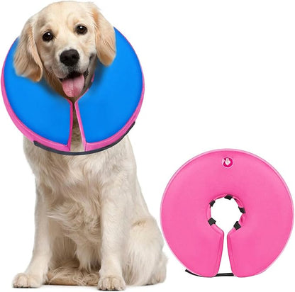 MIDOG Soft Inflatable Dog Cone, Donut E-Collar Alternative for After Surgery, Prevents Licking, Allowing Normal Eating & Vision,Comfortable Recovery Collar for Small Medium Large Dogs&Cats,PinkBlue-L+