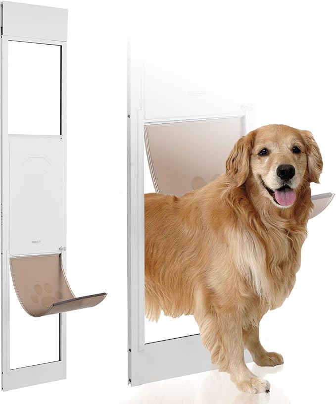 VEVOR Dog Door for Sliding Glass Door, 75 7/8"-80 11/16" Adjustable Height Doggy Door for Sliding Doors, Aluminum Frame Tempered Glass Pet Door with Hinge Structure Flap and Lock (X-Large)