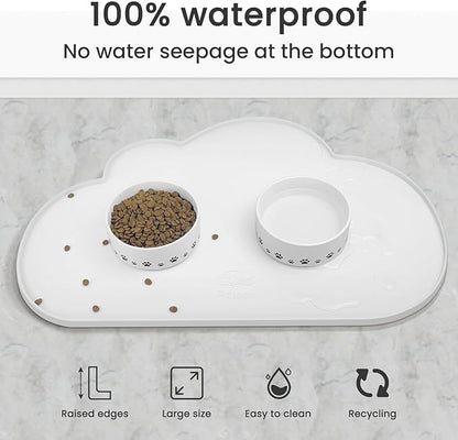Ptlom Pet Placemat for Dogs and Cats, Non-Slip Waterproof Dog Feeding Mats Prevent Food and Water Overflow, Puppy Bowl Mat Suitable for Small, Medium and Large Pets, Silicone, White