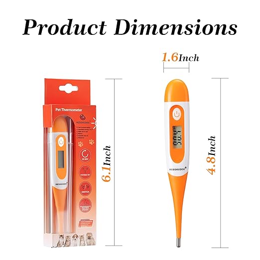 Digital Pet Thermometer for Accurate Fever Detection, Suitable for Cats/Dogs/Horse/Veterinarian, Waterproof Pet Thermometer, Fast and Accurate Measurements in 20 Seconds (Orange)