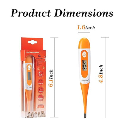 Digital Pet Thermometer for Accurate Fever Detection, Suitable for Cats/Dogs/Horse/Veterinarian, Waterproof Pet Thermometer, Fast and Accurate Measurements in 20 Seconds (Orange)