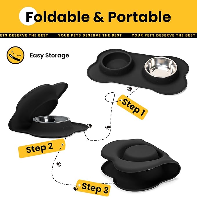 Conlun Stainless Steel Dog Bowls with Non-Slip Silicone Mat, Spill Proof Food & Water Bowls Set, Easy Clean Puppy Food Dish, Dishwasher Safe, Suitable for Dogs Cats Pet Under 20lbs, Small, Black
