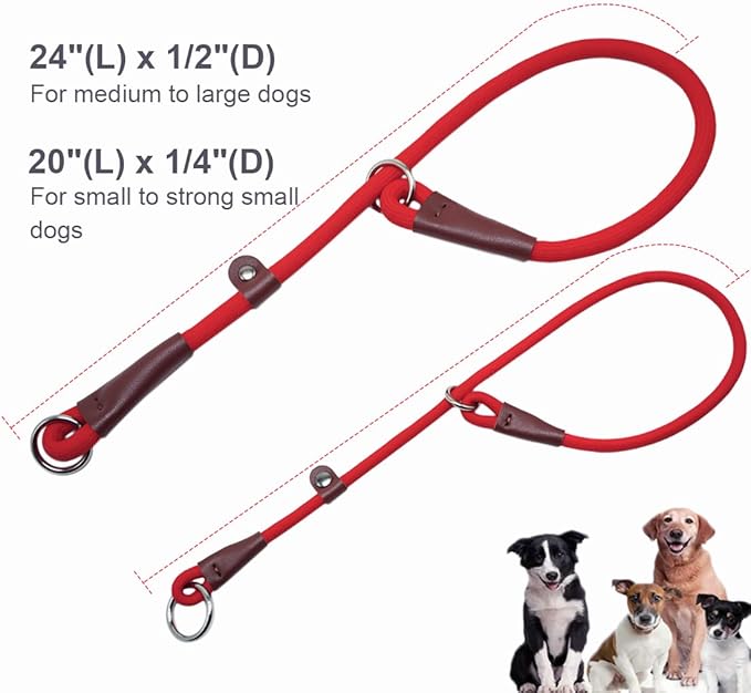 MayPaw Slip Collar Nylon Rope Adjustable Collar for Dog Training- No Pull Round Martingale Dog Collars for Small Medium Large Dogs (24" x 1/2", Red)