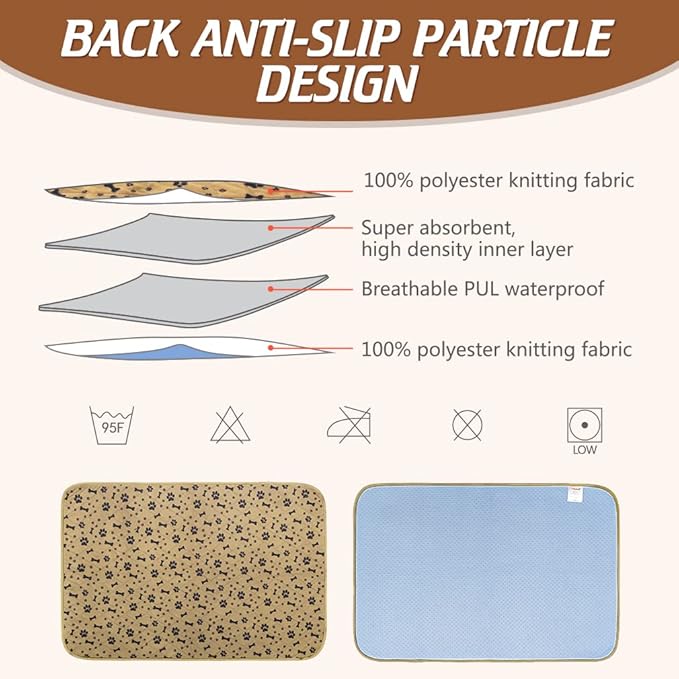 BINGPET Waterproof Dog Food Mat Non-Slip - 2 Pack Dog Bowl Mat Absorbent Pet Feeding Mats Washable Pee Pads for Puppies Cats, Bone & Paw Pattern 35.4" X 23.6"
