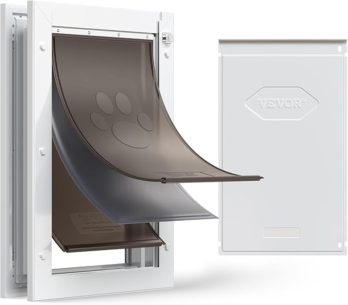 VEVOR Pet Door, Large, with Three Magnetic Flaps and Metal Frame, Strong and Weatherproof Dog Door for Interior and Exterior Doors, Easy to Install, Easy in-and-Out Access for Doggies, White