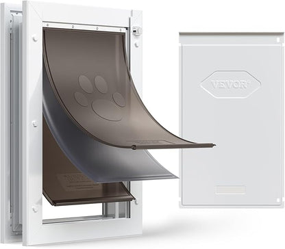 VEVOR Pet Door, Large, with Three Magnetic Flaps and Metal Frame, Strong and Weatherproof Dog Door for Interior and Exterior Doors, Easy to Install, Easy in-and-Out Access for Doggies, White