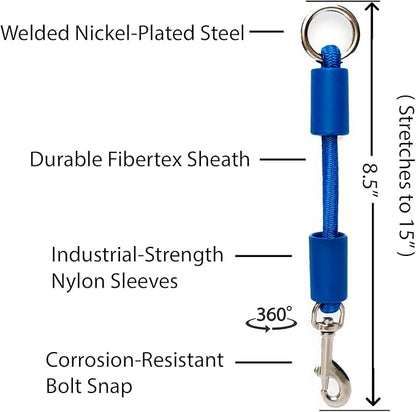 BUNGEE DOG LEASH EXTENSION – Patented Shock Absorber Attachment Protects You and Your Dogs – Works with ANY Leash & Collar or Harness – a MUST for Retractable Leashes – PICK SIZE/COLOR BELOW