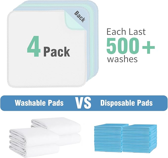 SCLOSE Washable Pee Pads for Dogs 4 Pack, 34" x 36" Waterproof Incontinence Bed Pads for Adults, Elderly and Kids, Nursing Pads, Chucks Pads, Super Asorbent Training Pads, Whelping Pads, Blue & Green
